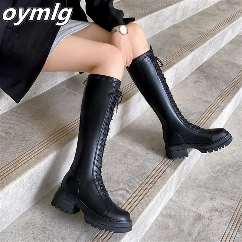 

Long tube thick bottom but knee-length knight boots women's shoes lace up thin and tall thin and tall elastic boots