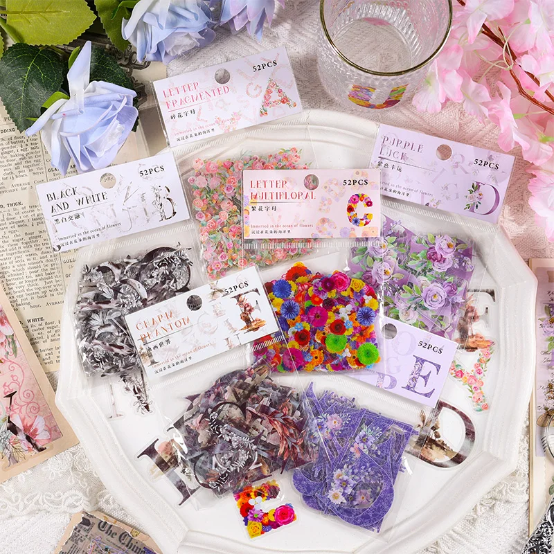 52pcs English Flower Letters Leaf Decorative PVC Stickers Scrapbooking Label Diary Stationery Album Phone Cup Journal Planner
52pcs English Flower Letters Leaf Decorative PVC Stickers Scrapbooking Label Diary Stationery Album Phone Cup Journal Planner