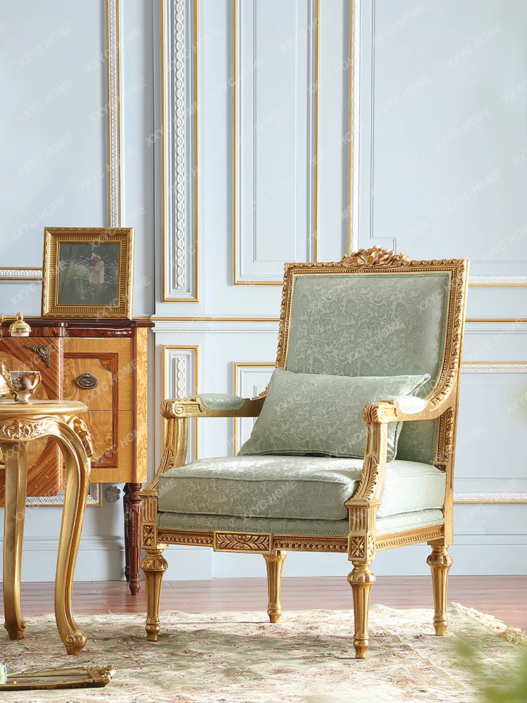 French Royal Style Fabric Leisure Chair Beech Gold Study Couch Retro Luxury European Dining Chair
French Royal Style Fabric Leisure Chair Beech Gold Study Couch Retro Luxury European Dining Chair