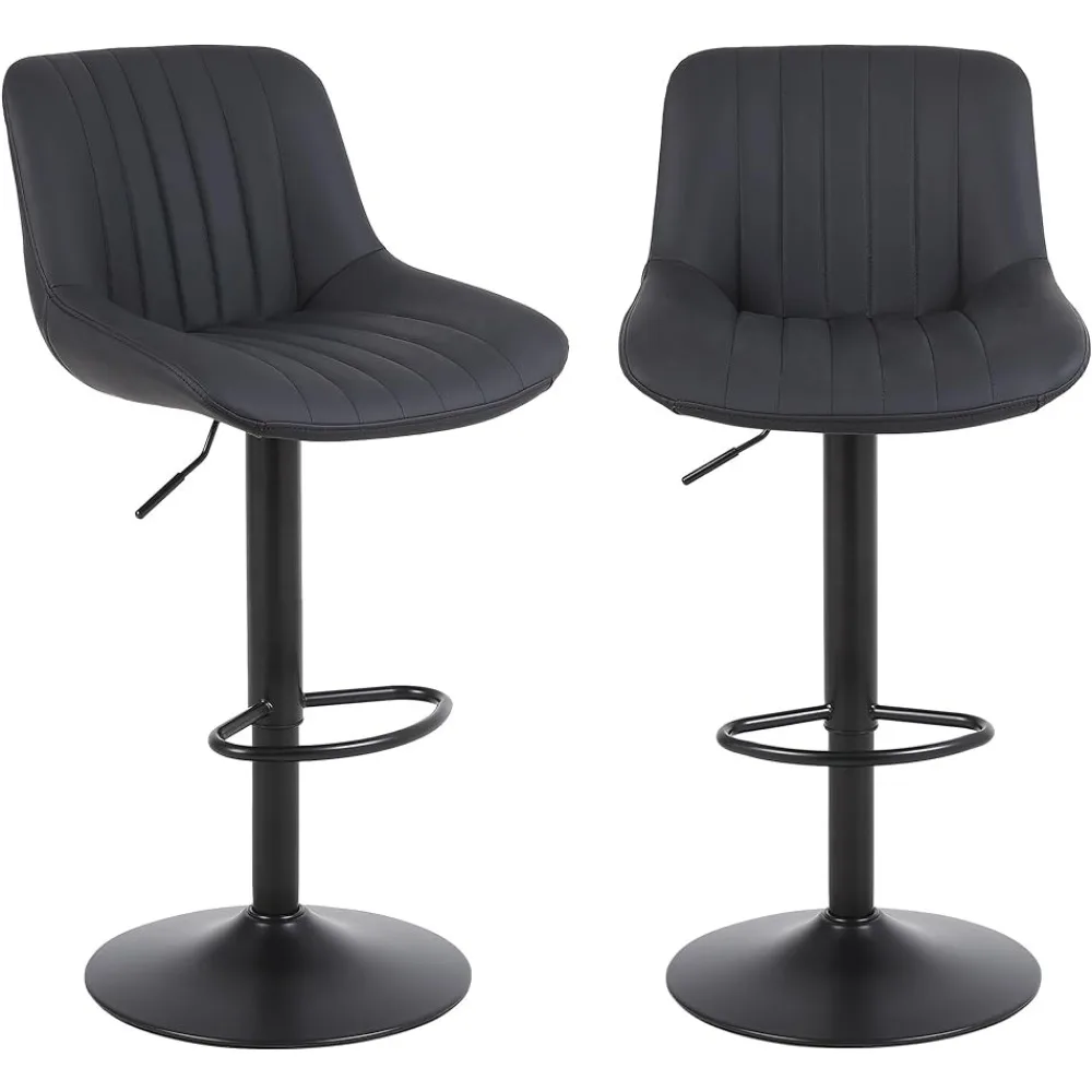

Bar Stools Set of 2, Swivel Counter Height Barstools with Back, Adjustable PU Leather Bar Chairs, Armless Island Stool, Black