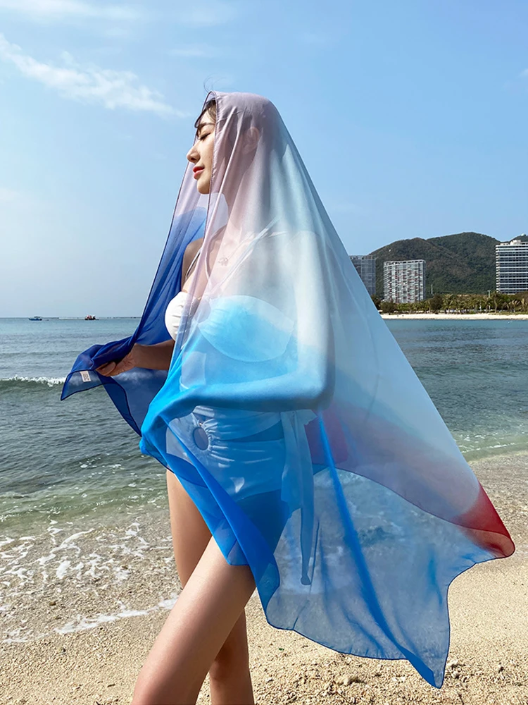 

Sarong Beach Wrap Women Silk Scarf Summer Gradient Color Shawls Foulard Femme Mujer Pareo Muffler Bufanda Stoles Hijab Bandana