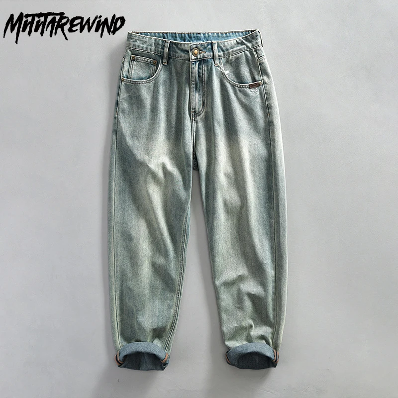 

Vintage Taper Jeans Men Four Seasons Daily Causal Denim Pants Cotton Full Length Micro-stretch Baggy Jeans Simple Men Trousers
