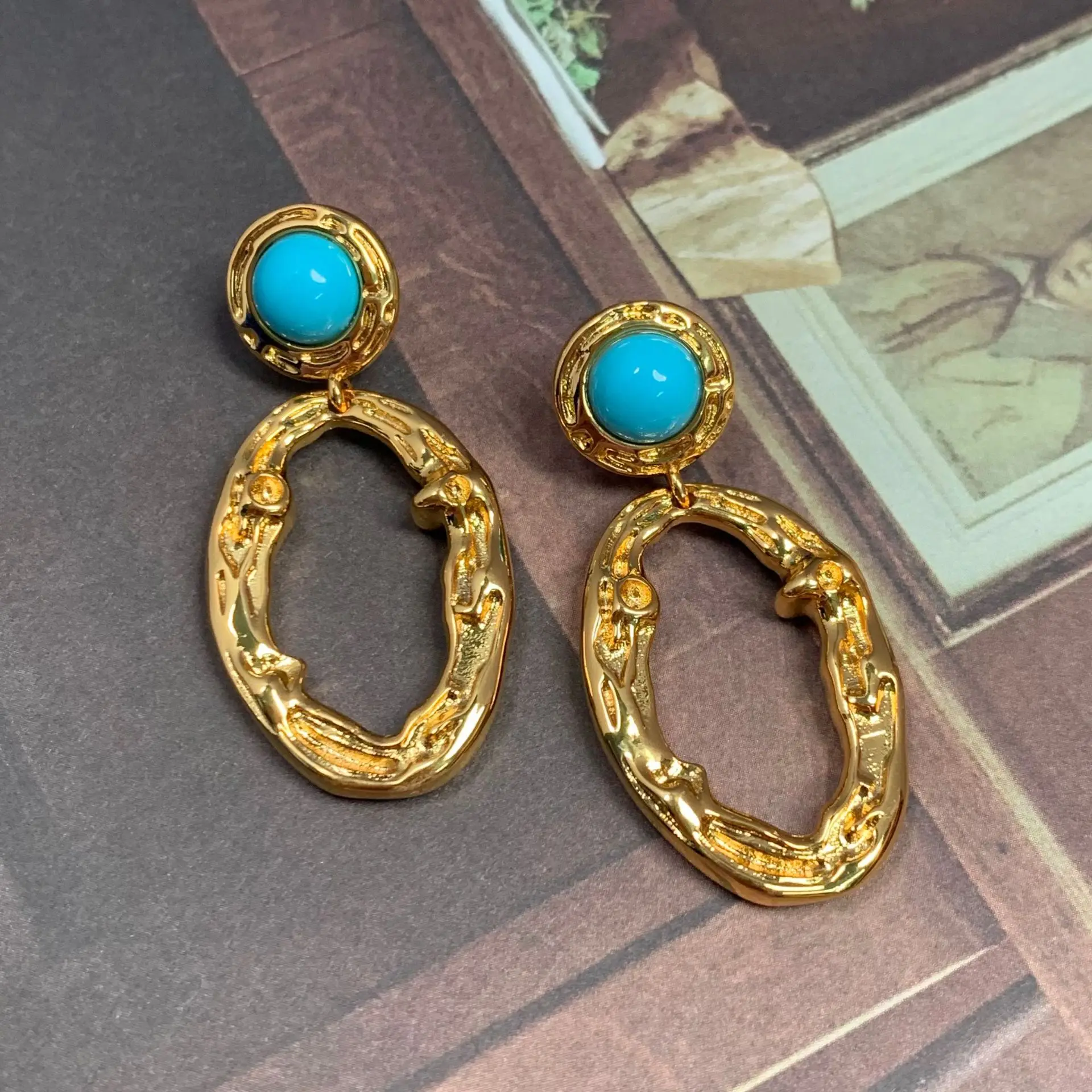 Bohemia Turkish Greece Natural Turquoise Earring Big Hoop Gold Ear Circle Ring Stud Earring 14K Gold Filled Handcrafted Jewelry
Bohemia Turkish Greece Natural Turquoise Earring Big Hoop Gold Ear Circle Ring Stud Earring 14K Gold Filled Handcrafted Jewelry