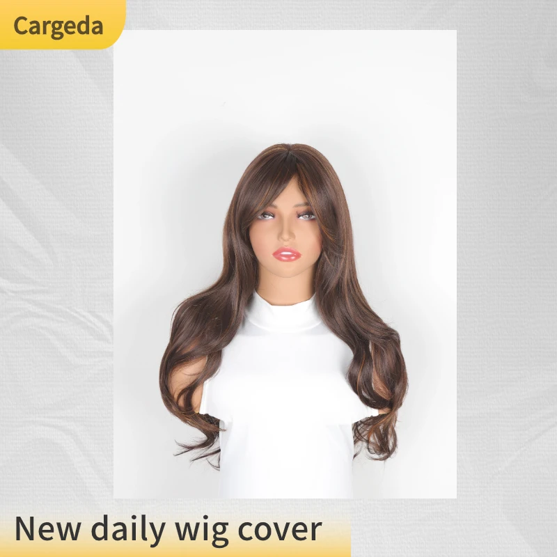 

Новый стиль полная челка градиентные коричневые женские длинные волосы парик из натурального химического волокна европейские и американские длинные вьющиеся волосы парики