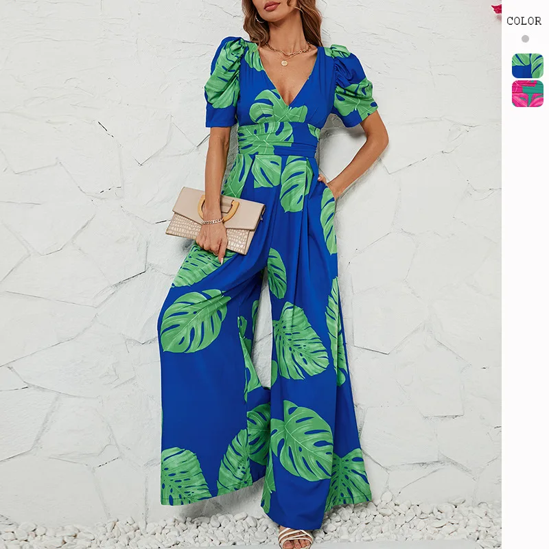 

Women High Waisted Short Sleeved Dress Boho Wide Leg Jumpsuit Beach Tunic Pareo Clothes Bikini Cover Up Female Outfits Summer