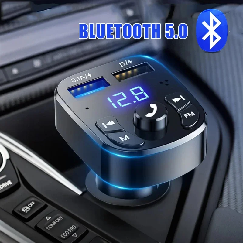 

Car Hands-free Bluetooth-compaitable 5.0 FM Transmitter Car Kit MP3 Modulator Player Handsfree Audio Receiver 2 USB Fast Charger