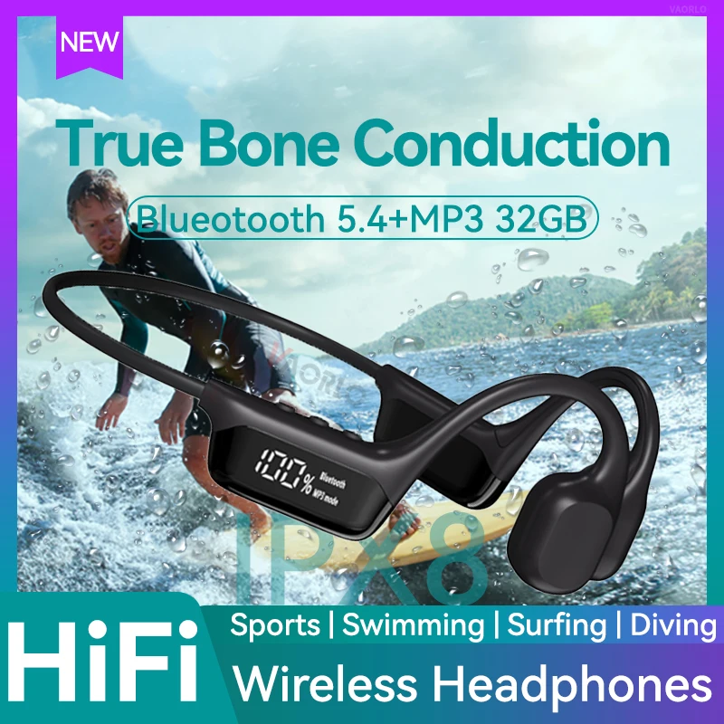 

Original Bone Conduction Wireless Headphones Bluetooth 5.4 32GB MP3 Player IPX8 Waterproof Swimming Sports HIFI Music Headsets