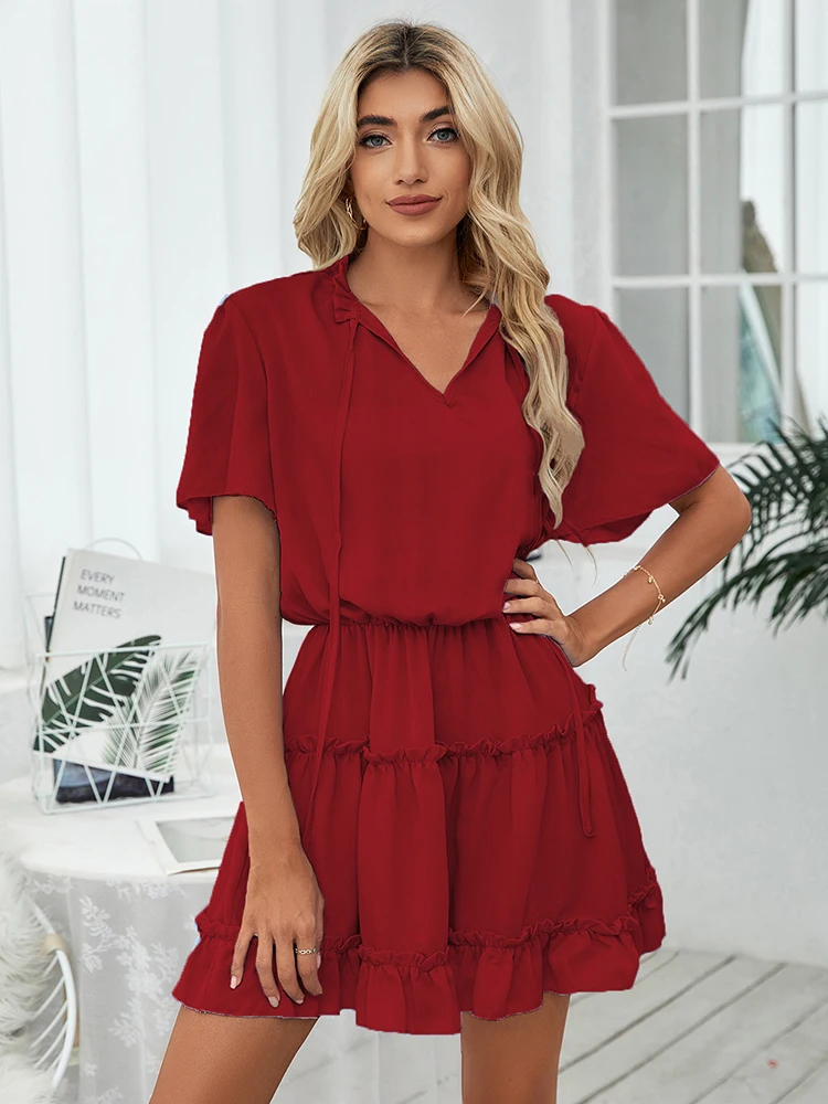 Summer Women Mini Dress 2022 Ruffle Elegant Casual Sundress Holiday Solid V-Neck High Waist Short Sleeve Dress Vestido De Mujer
Summer Women Mini Dress 2022 Ruffle Elegant Casual Sundress Holiday Solid V-Neck High Waist Short Sleeve Dress Vestido De Mujer