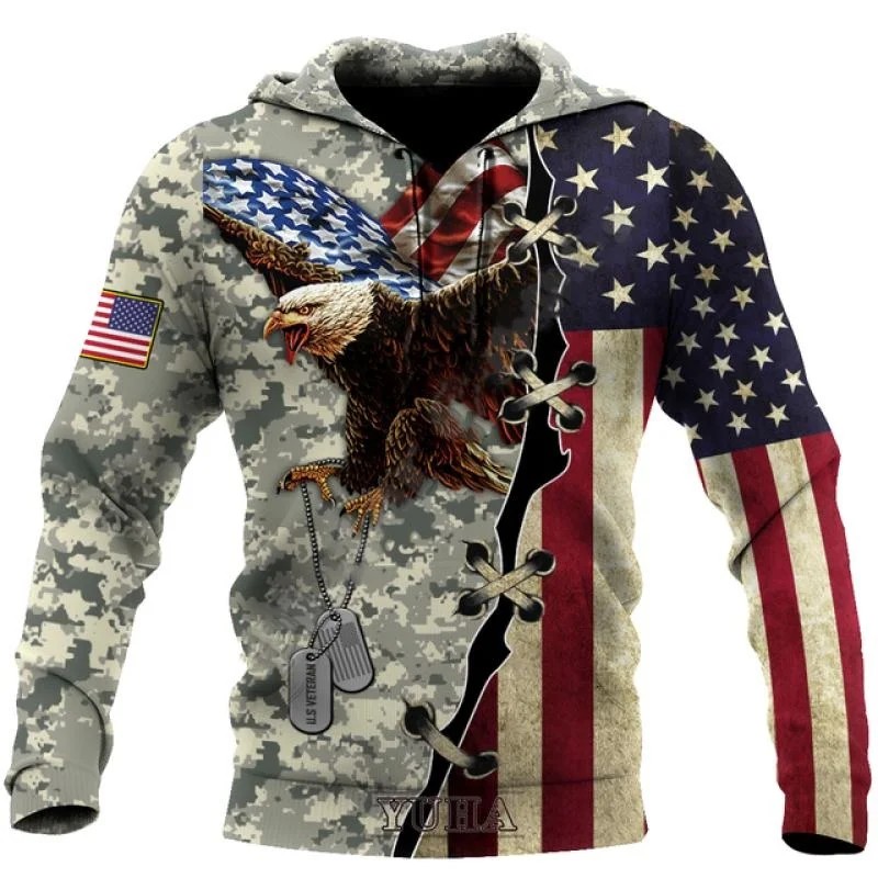 

American USA Flag Eagle Hoodie Men Clothing 3D US Veteran Army Camo Printed New in Hoodies Women Harajuku Fashion y2k Pullovers