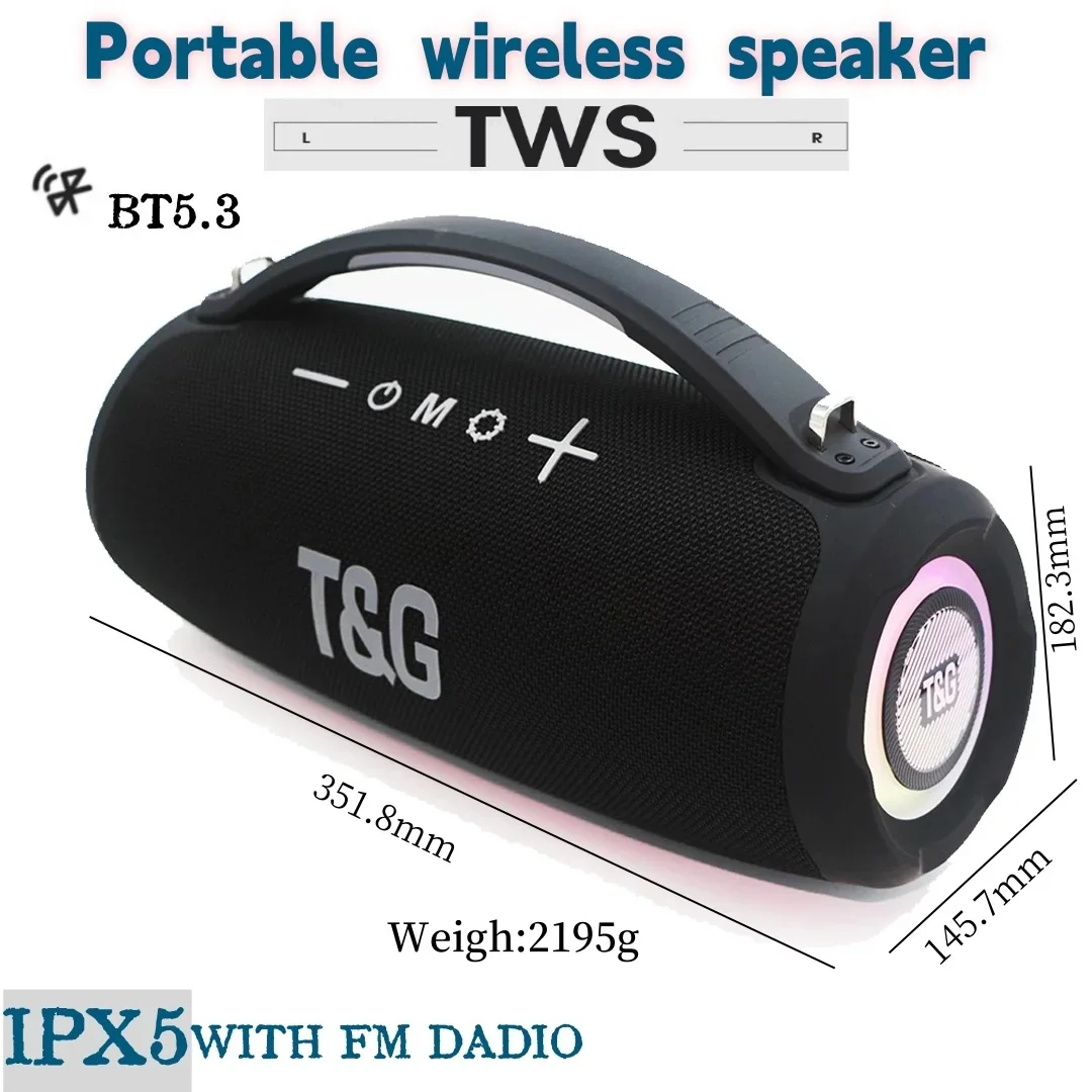 

High power TG395 Wireless Bluetooth Speaker Portable Home Theater Outdoor Waterproof Subwoofer Heavy Bass with FM/RGB Light/TWS/