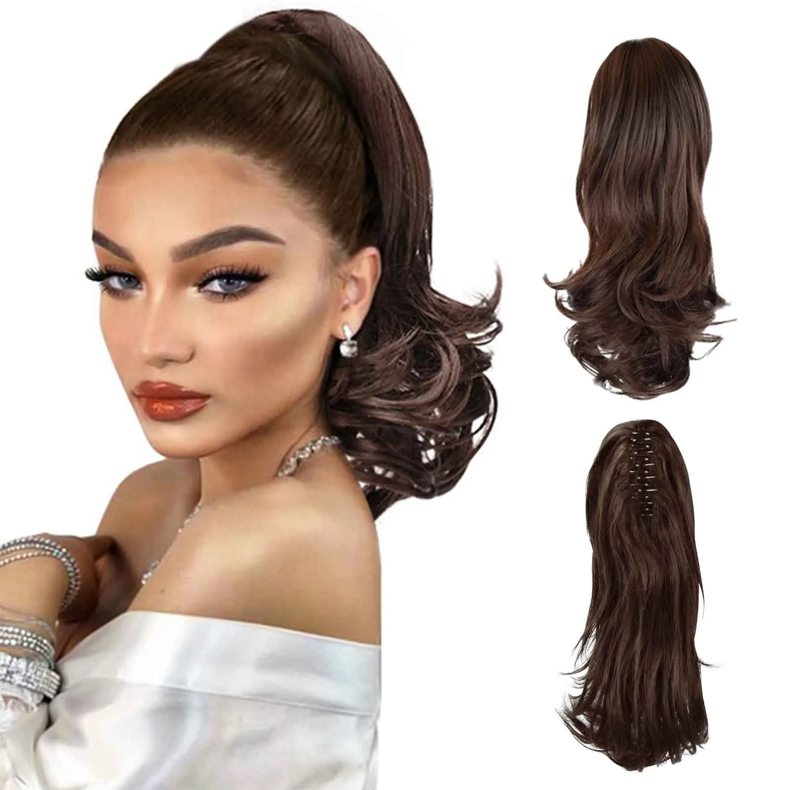 

1PC Brown Ponytail Extension Clip Curly Wavy Clip In Hairpiece A Jaw Long PonyTails For Women Ponytail Extension Curly Wavy