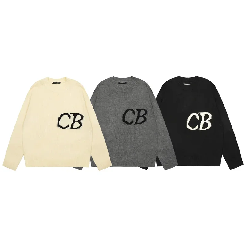 

High Street Cole Buxton Minimalist Letter Logo Jacquard Loose Crew Neck Sweater Warmer Mens Womens