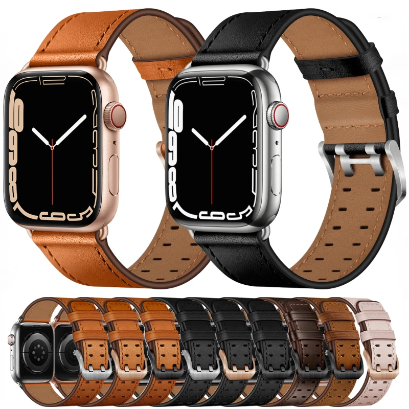 

Leather Strap For Apple Watch Band UItra 8 7 49mm 45mm 41mm Classic bracelet Belt iWatch 6 5 4 3 SE 44mm 40mm 42mm 38mm Correa