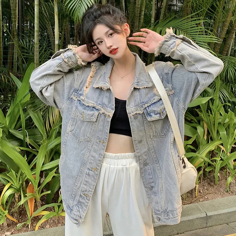 Biyaby Vintage Hole Denim Jacket Women 2023 Tassel Do Old Loose Coats Woman Korean Basics Unisex Turn-Down Collar Outwear Female
Biyaby Vintage Hole Denim Jacket Women 2023 Tassel Do Old Loose Coats Woman Korean Basics Unisex Turn-Down Collar Outwear Female
