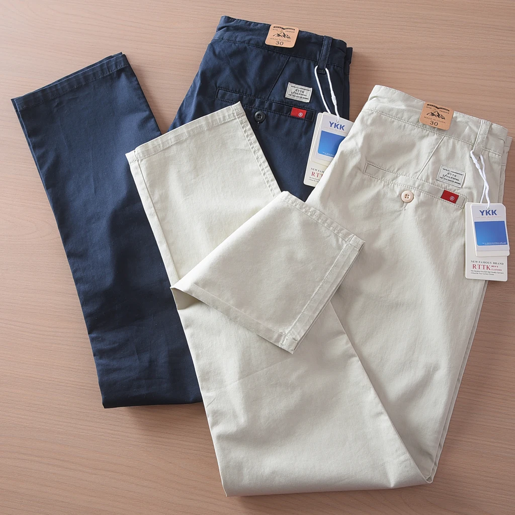 2025 Summer New American Retro Thin Micro Elasticity Casual Pants Men's Simple 97% Cotton Slim CHINO Business Straight Trousers 37 S043667e0c8eb4cccb8e52fa2d4eafaa6E
