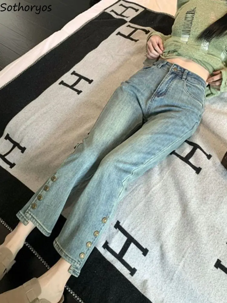 

Jeans Women Solid Simple Daily Creativity Basics All-match Cool Special Leisure Classics Vintage Korean Style Ladies Delicate