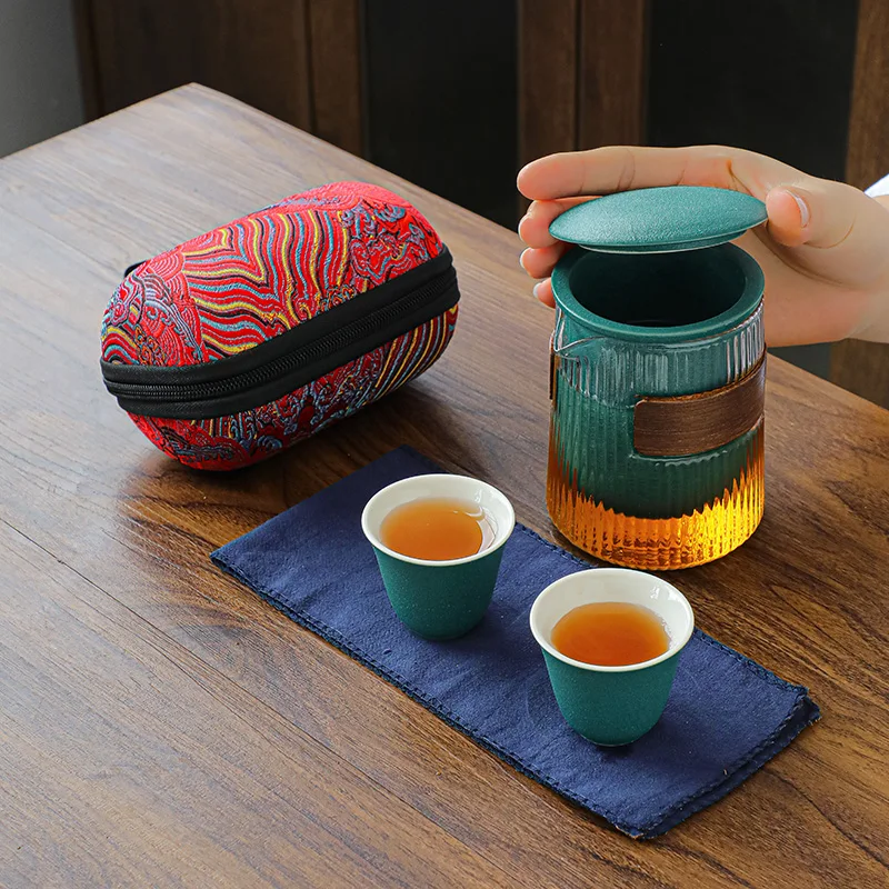 

Kung Fu Tea Set Tea Pot and Cup Set Ceramic Gift Box Outdoor Tea Cup Camping Trip Carrying Cup Household Travel Accessories