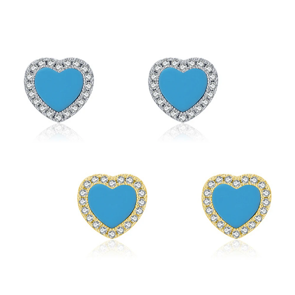 

Poulisa Heart Turquoise Zircon Stud Earrings for Women 925 Sterling Silver Cubic Zirconia Ear Studs S925 CZ Earring Pendiente