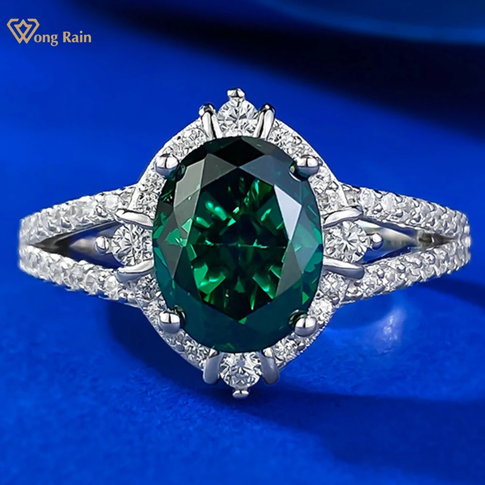 

Wong Rain Vintage 100% 925 Sterling Silver 7*9 MM Oval Cut Emerald High Carbon Diamond Gems Couple Jewelry Gifts Ring for Women