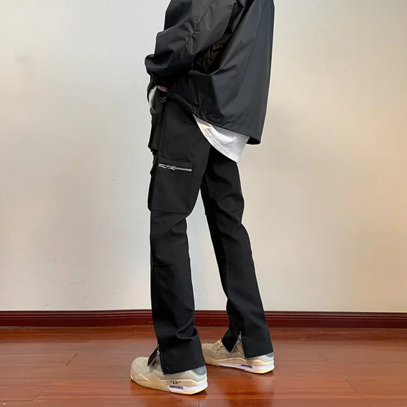 

Брюки-карго мужские с карманами, модные повседневные штаны в стиле ретро, свободные прямые брюки в стиле хип-хоп, в японском стиле, цвет черный