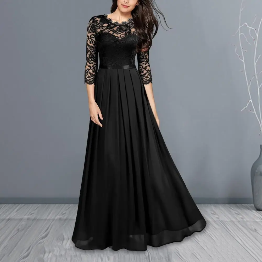 Solid Color Lace Stitching Dress Women Round Neck Gown Dress Elegant Lace Stitching Maxi Dress for Wedding Night Party for Women
Solid Color Lace Stitching Dress Women Round Neck Gown Dress Elegant Lace Stitching Maxi Dress for Wedding Night Party for Women