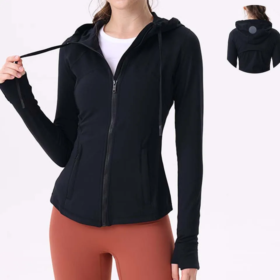 

Lu logo LL With Logo Define Hooded Jacket Women Fitness Long Sleeve Crop Top Zipper Gym Coat Workout Jogger Shirts Ladies Sport