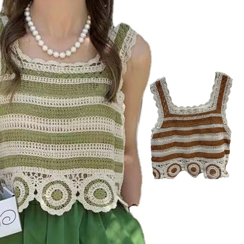 Vintage Knitted Sleeveless Sweater Vest Hollow Out Crochet Floral Contrast Color Camisole Crop Top Scalloped Trim for Ta N7YF
Vintage Knitted Sleeveless Sweater Vest Hollow Out Crochet Floral Contrast Color Camisole Crop Top Scalloped Trim for Ta N7YF