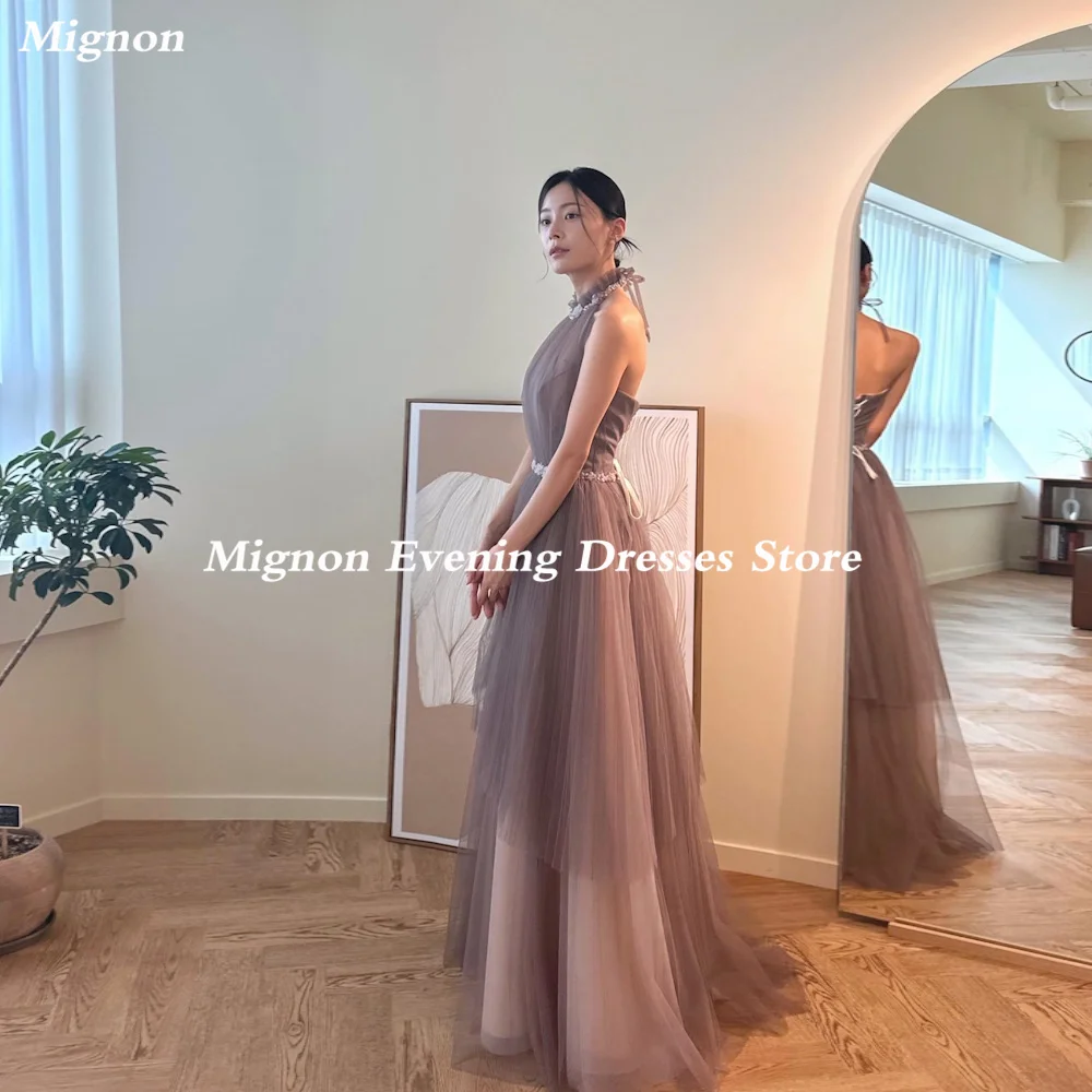 

Mignon Tulle A-line Scoop Neckline Ruffle Korean Style Prom Gown Floor-length Formal Elegant Evening Party Dress for Women 2023