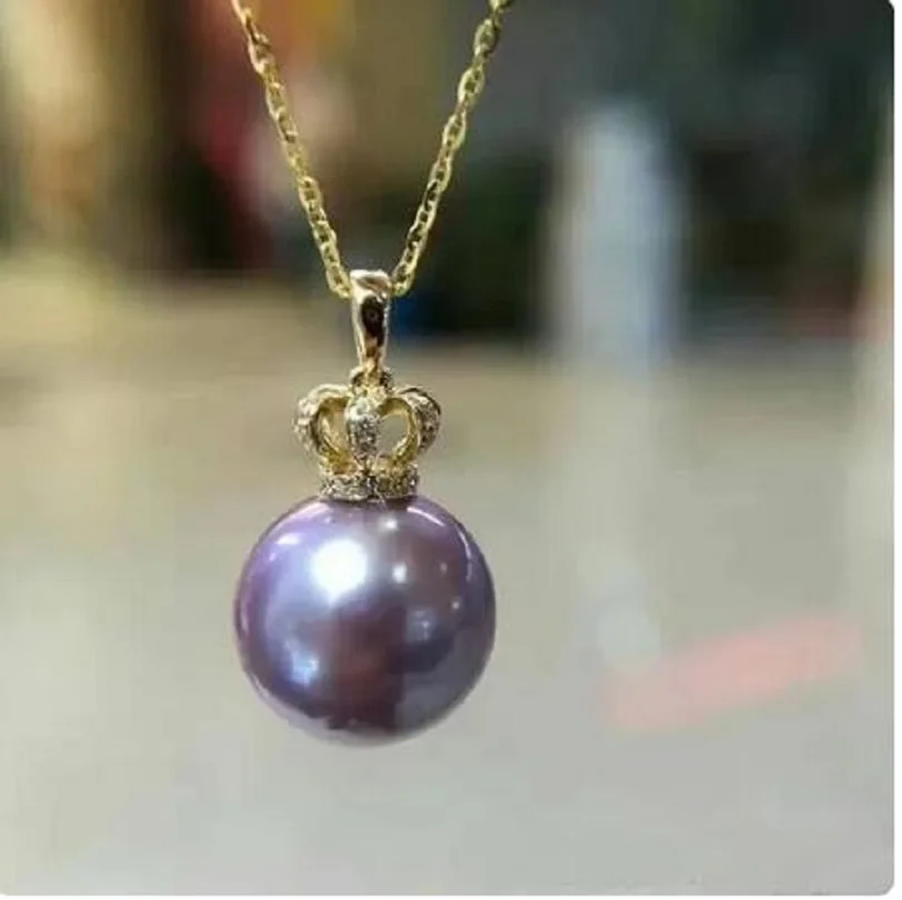 

Gorgeous AAA Huge a pair 10-11mm Round South Sea Purple Lavender Pearl pendant necklace 18"925s