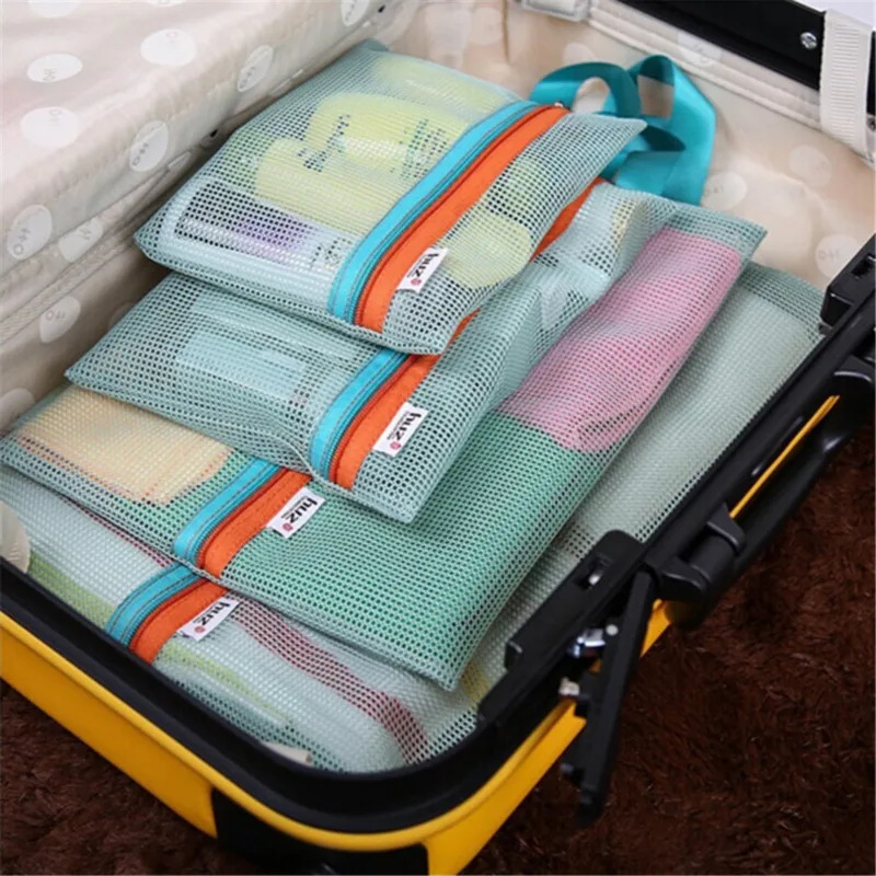 

4Pcs Travel Storage Bag Thicken Portable Travel Mesh Bag Case Toiletry Clothes Underwear Hanging Storage Bag Organizer Pouch