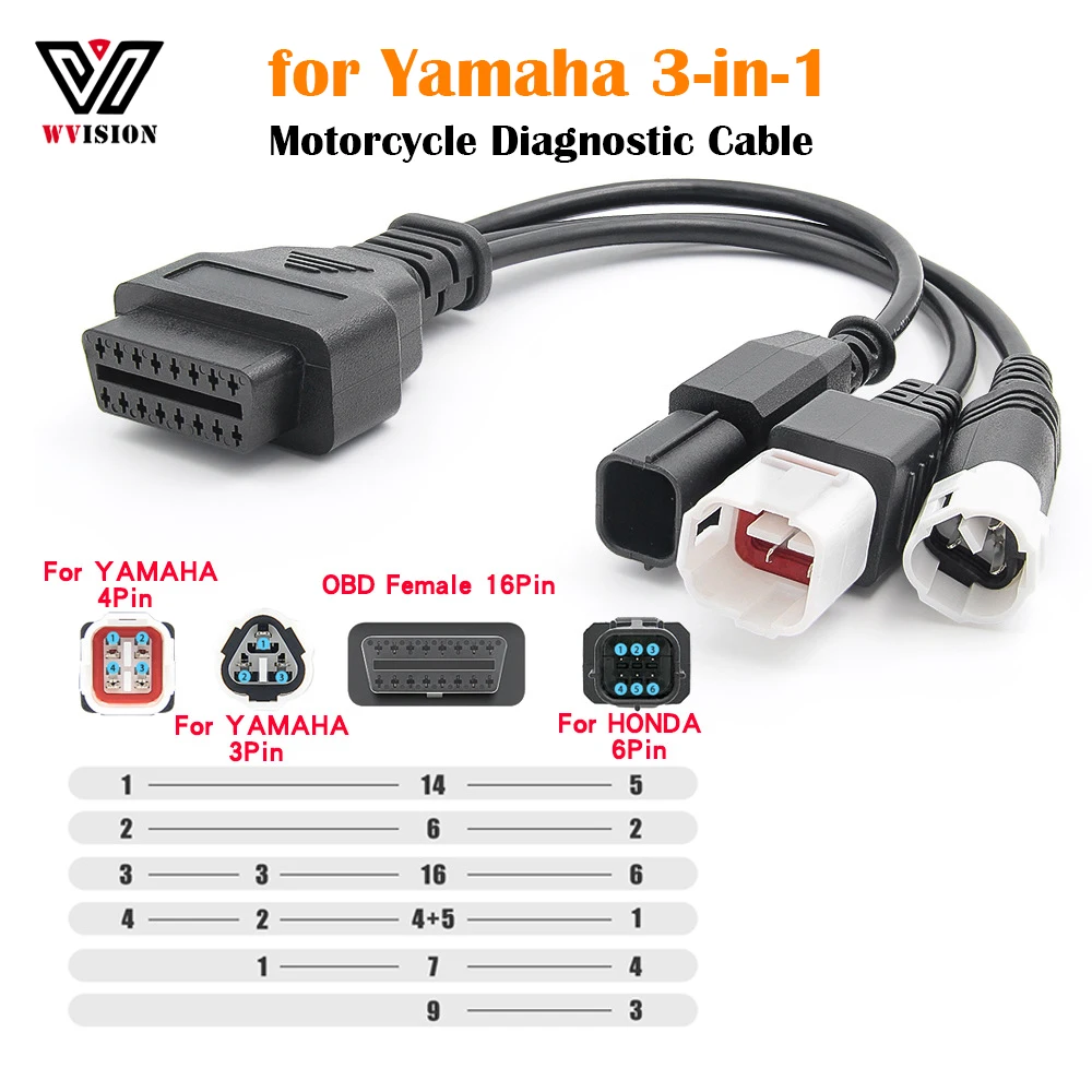 

Motorcycle Diagnostic Cable for YAMAHA 3Pin 4Pin for Honda 6Pin OBD Diagnostic Canbus Connector OBD2 3 in1 Plug Cable Adapter