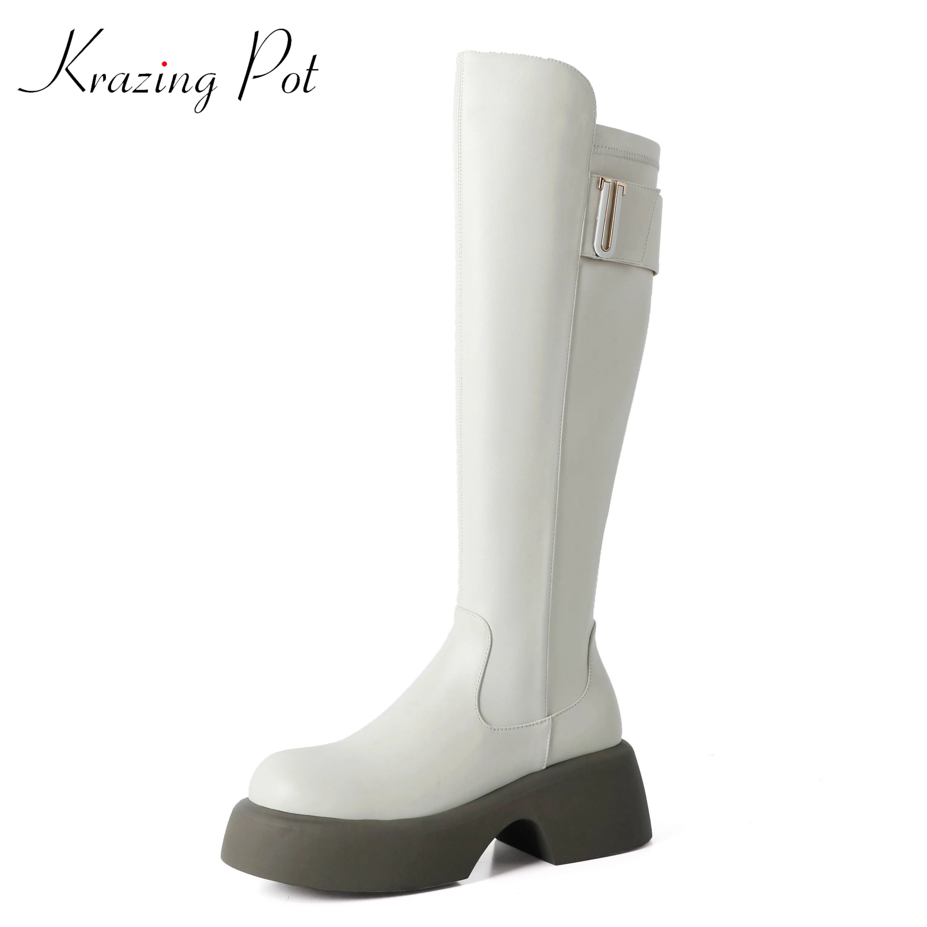 Krazing Pot Cow Leather Round Toe Thick High Heels Equestrian Long Boots Belt Buckle Platform Zip Stovepipe Thigh High Boots
Krazing Pot Cow Leather Round Toe Thick High Heels Equestrian Long Boots Belt Buckle Platform Zip Stovepipe Thigh High Boots