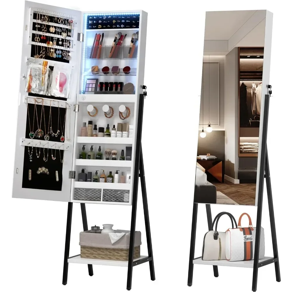 3 LEDs Mirror Jewelry Cabinet, 42.5" Jewelry Mirror Cabinet, Full Length Mirror with Jewelry Storage, Standing Armoire
3 LEDs Mirror Jewelry Cabinet, 42.5" Jewelry Mirror Cabinet, Full Length Mirror with Jewelry Storage, Standing Armoire