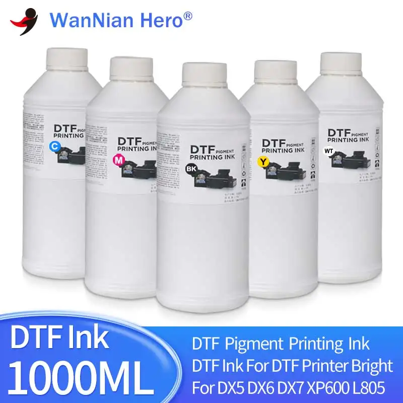 

DTF Ink 1000ML For Epson L1800 L805 1390 4720 I3200 F2000 F2100 DX5 DX7 Head Direct to Transfer Film Ink White ink hot stamping