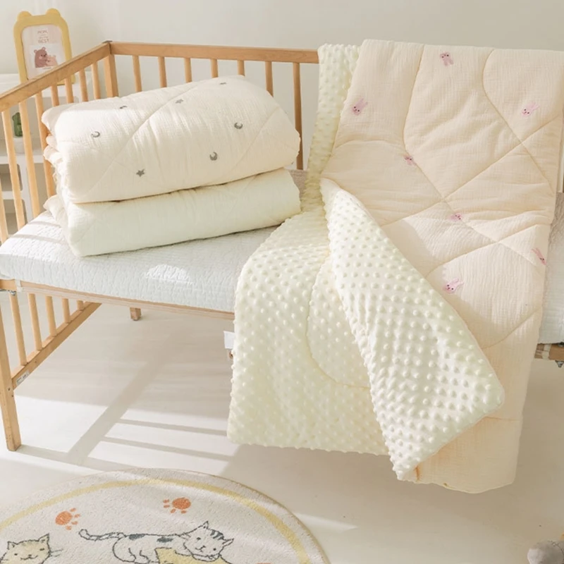 

3-Layers Baby Blanket Thickened Warm Newborn Receiving Blankets with Dotted Backing Comfprtable Stroller Cover Quilts