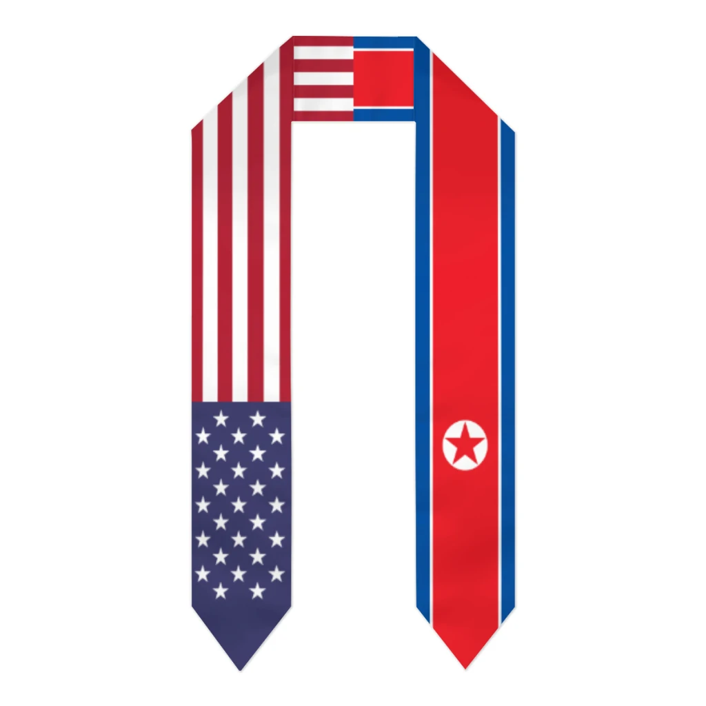 

Graduation Sash North Korea & USA United States Flag Stole Shawls Graduate Wraps Scraf International Student Pride Gifts