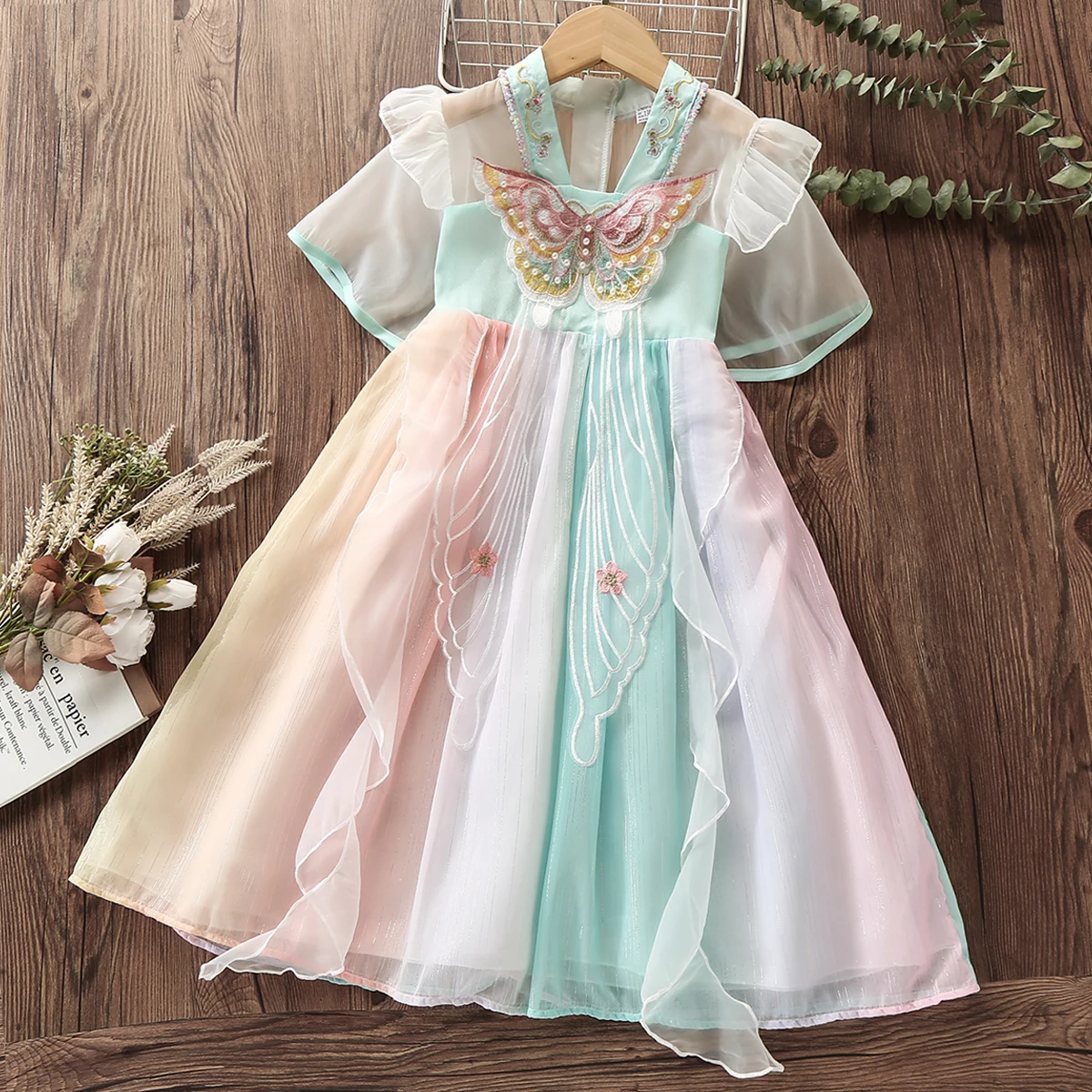 

Kids Princess Chiffon Dresses for Girls Party Colorful Lolita Long Dress Baby Outfits Summer Children Costumes 4 6 8 10 12 Years