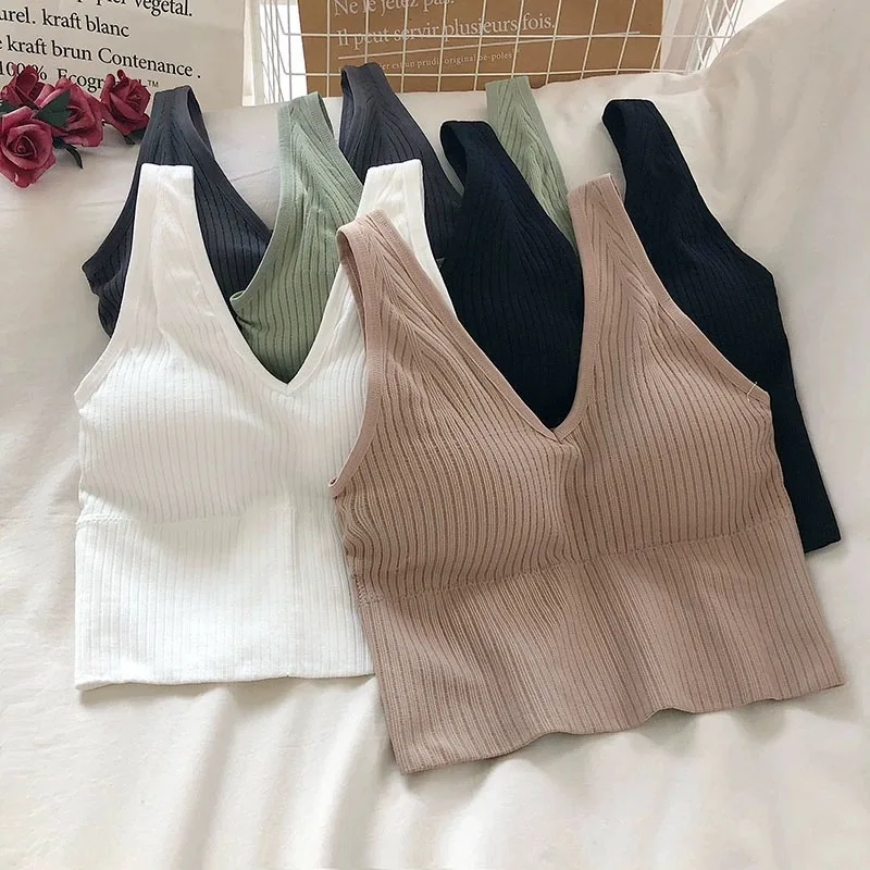 One-Piece Seamless Crop Top Women Underwear Wire-Free V-Shaped Camisole Wide Straps Striped Solid Bralette Lingerie Tube Tops
One-Piece Seamless Crop Top Women Underwear Wire-Free V-Shaped Camisole Wide Straps Striped Solid Bralette Lingerie Tube Tops