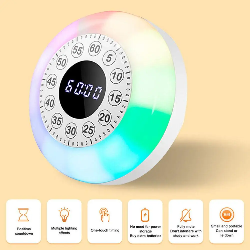 

60 Minute Visual Timer Digital LED Light Countdown Rechargeable Colourful Light Timer Clock Atmosphere Night Management Kid U4W4