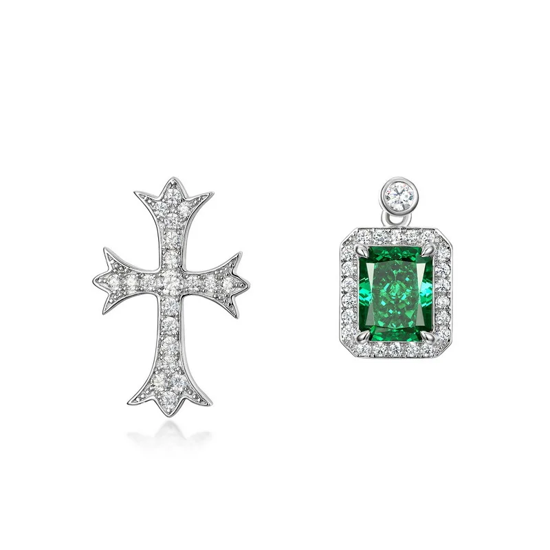 

Shining Colorful Treasure Earrings S925 Silver Grandmother Green High Carbon Diamond Earrings in Europe and America