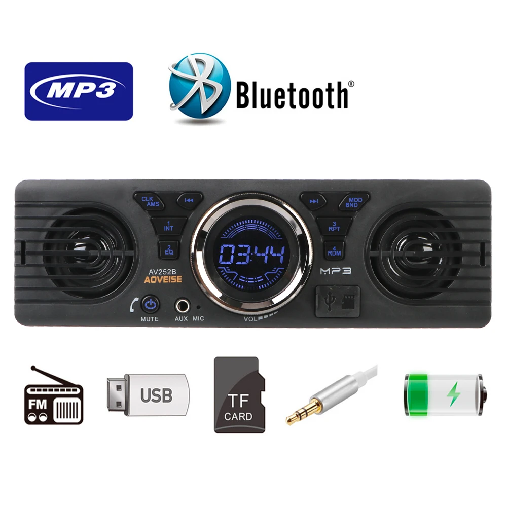 

1 Din Car Radio USB TF Card Bluetooth Hands-free Auto-radio FM Audio AUX Input Built-in 2 Speakers Phone Charging MP3 Player