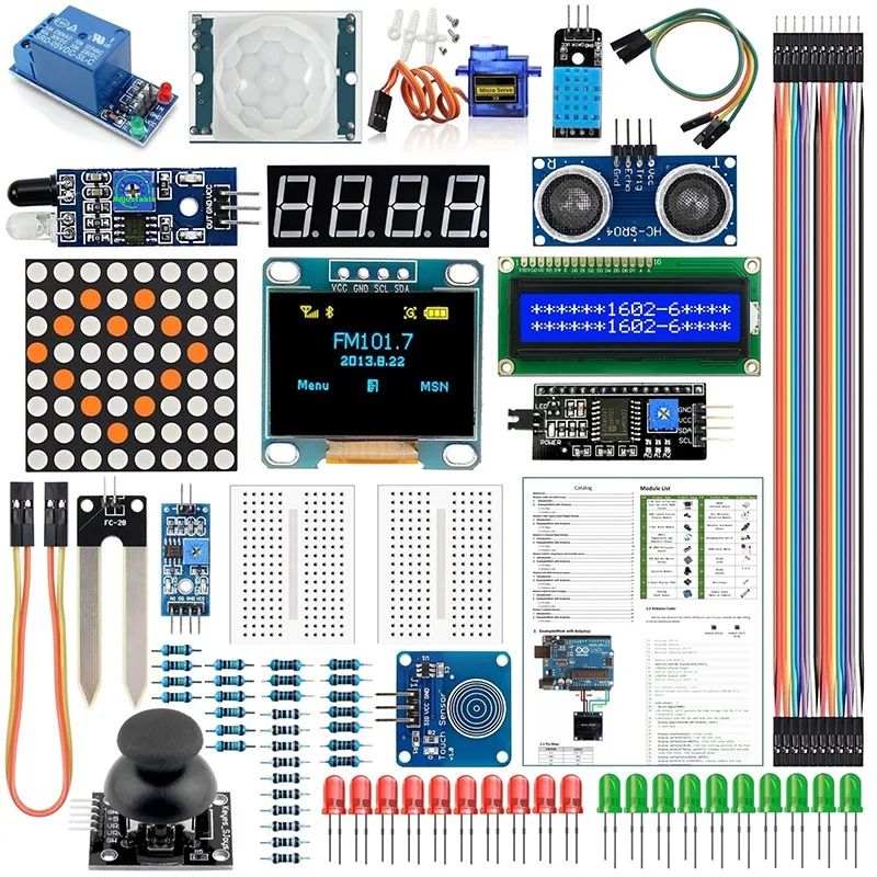 

Suitable For Arduino Kit Module Sensor, With 0.96 Inch OLED 1602 LCD Display, Relay, Servo Motor, DHT11, Basic Kit