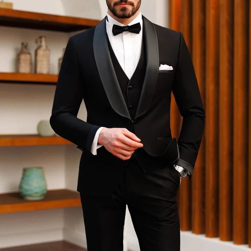 

Деловые Свадебные Мужские костюмы, облегающий смокинг для жениха 2024, 3 шт., индивидуальный пошив, итальянский модный стиль, костюм (пиджак + жилет + брюки)