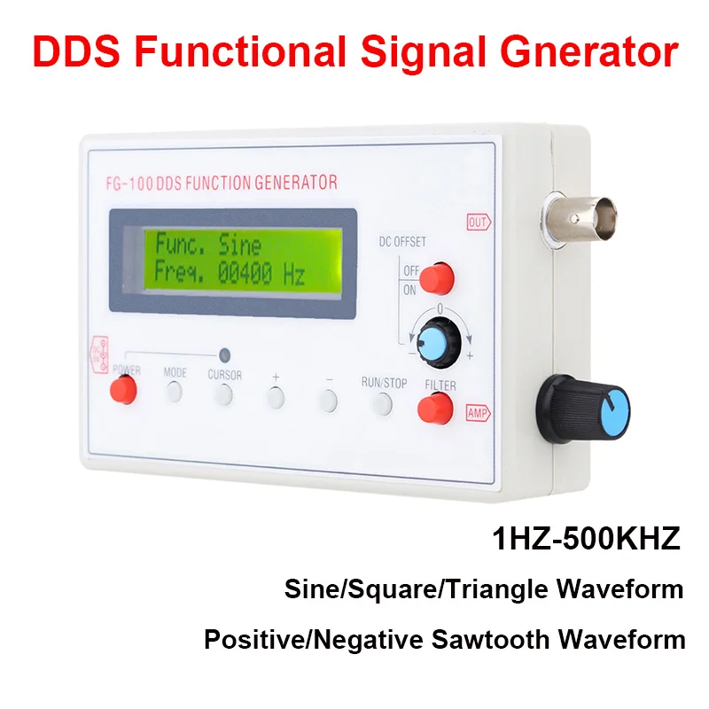 FG-100 DDS Function Signal Generator Frequency Counter 1Hz - 500KHz Signal Source Module Sine+Square+Triangle+Sawtooth Waveform
FG-100 DDS Function Signal Generator Frequency Counter 1Hz - 500KHz Signal Source Module Sine+Square+Triangle+Sawtooth Waveform