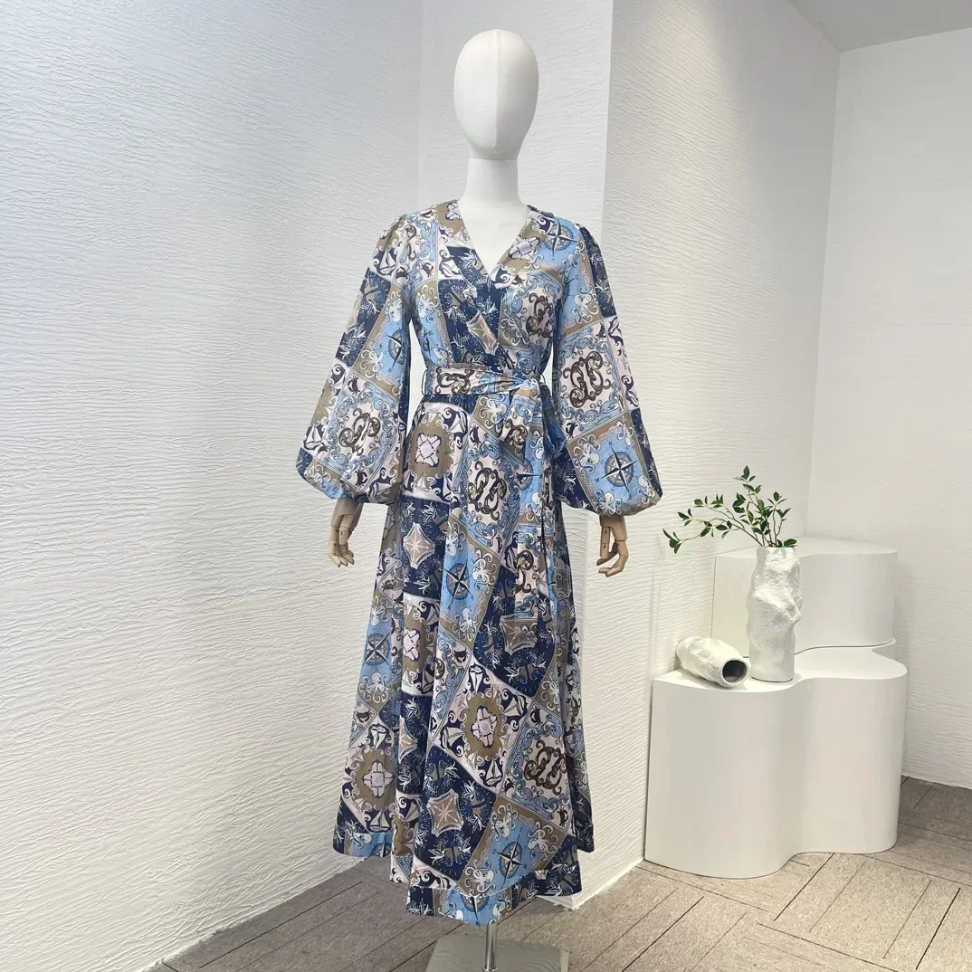 Pure Linen 2023 New High Quality Blue Geometric Printing Vintage Long Sleeve Belted Buttons Women Casual Mini Dress
Pure Linen 2023 New High Quality Blue Geometric Printing Vintage Long Sleeve Belted Buttons Women Casual Mini Dress