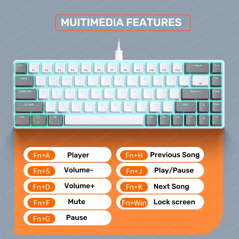 SUMREDA G68 Wired Mechanical Keyboard 68 Keys Keycaps Gamer RGB Backlit TYPE-C Wired Gaming Keyboards Hot Swap Detachable cable
SUMREDA G68 Wired Mechanical Keyboard 68 Keys Keycaps Gamer RGB Backlit TYPE-C Wired Gaming Keyboards Hot Swap Detachable cable