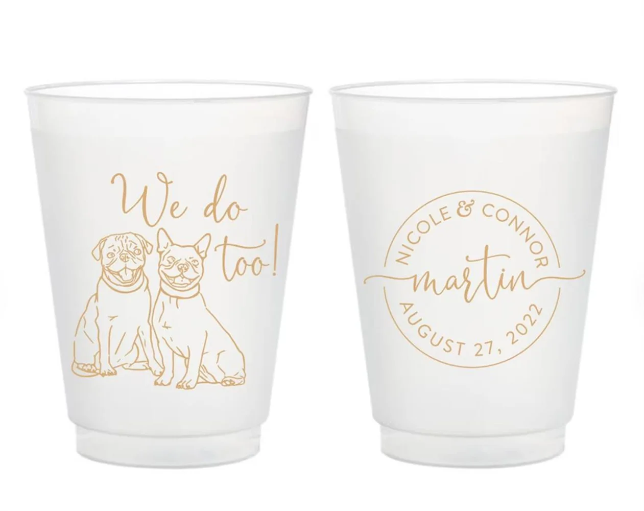 

Custom Pet Illustration - Monogram - 12oz or 16oz Frosted Unbreakable Plastic Cup #190 - Wedding Favors, Wedding Cup, Party Cups