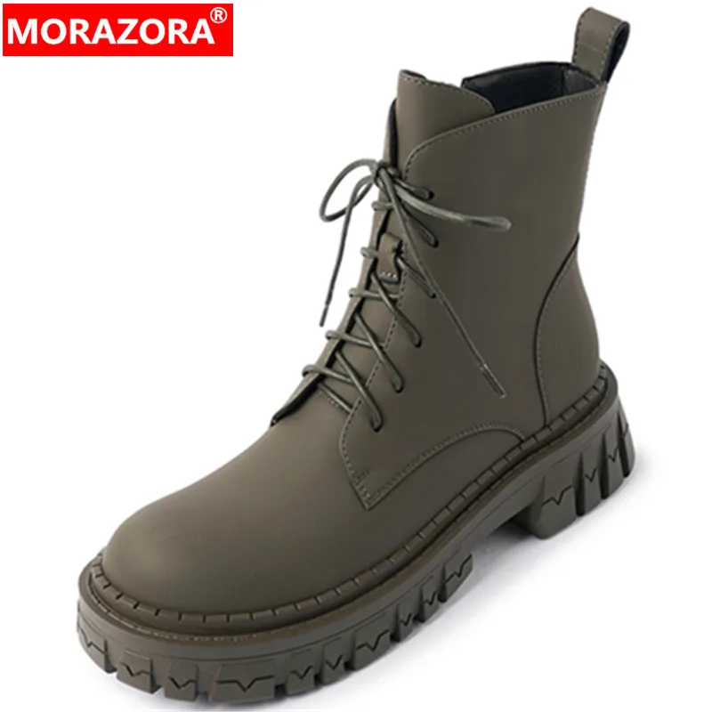 

MORAZORA 2022 New Arrive Genuine Leather Zipper Women Boots Solid Ankle Modern Boots Winter Thick Med Heels Shoes