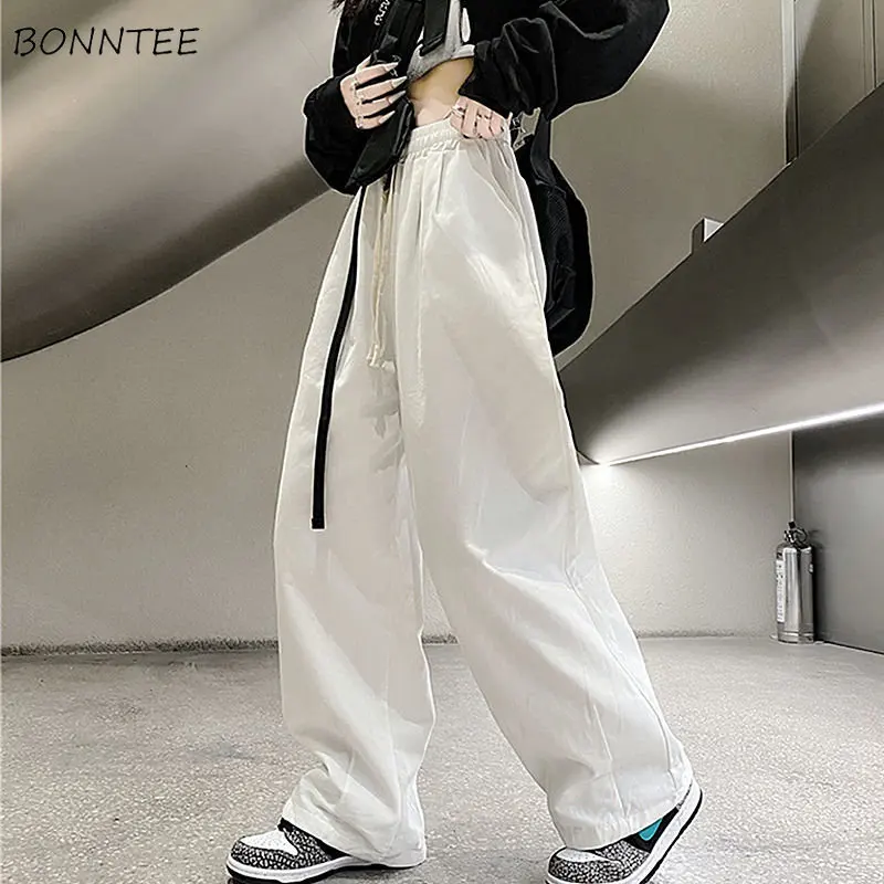 

Wide Leg Pants Women Ulzzang Loose Sporty S-4XL College Harajuku Fashion Ins Young Solid Minimalist Drawstring Casual Streetwear