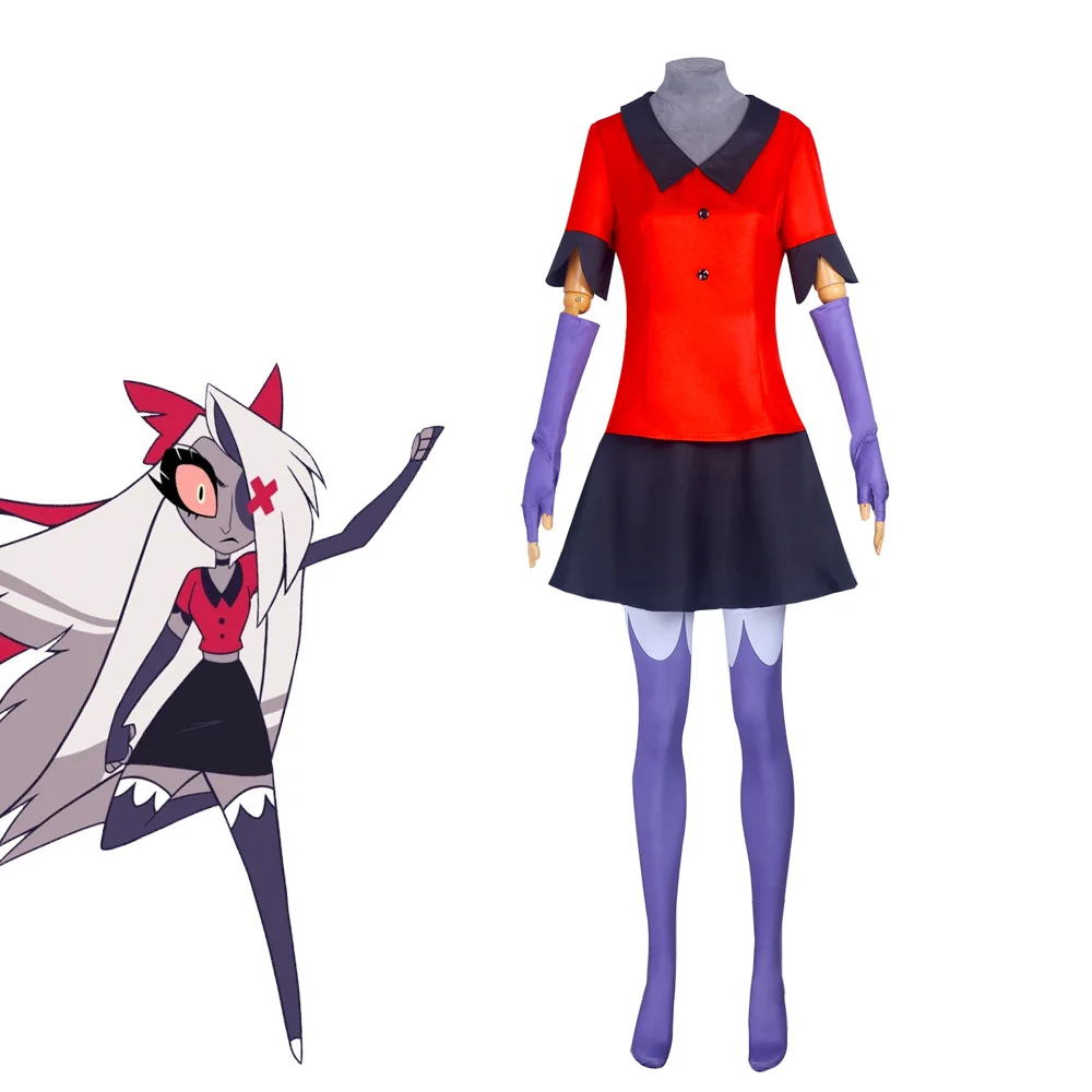 Hazbin Cosplay Vaggie Hotel Costume Women's Top Skirt with Stocks Headwear Halloween Christmas Stage Anime Outfit
Hazbin Cosplay Vaggie Hotel Costume Women's Top Skirt with Stocks Headwear Halloween Christmas Stage Anime Outfit